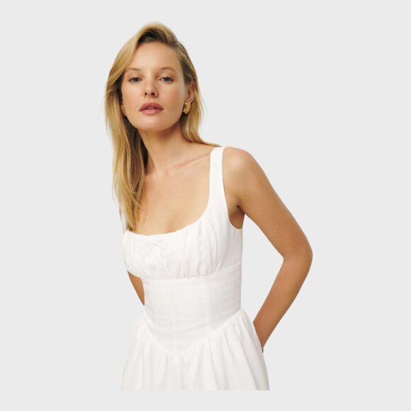 Reformation Daria linen Dress + White 🎉New  🎉 - Picture 3 of 7